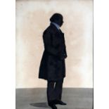 A Victorian painted silhouette of a gentleman by W.H.Beaumont and dated 1850, set in maple frame