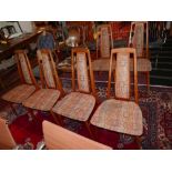 A set of six mid century Danish teak dining chairs, by Niels Roeford, H.98cm (6)