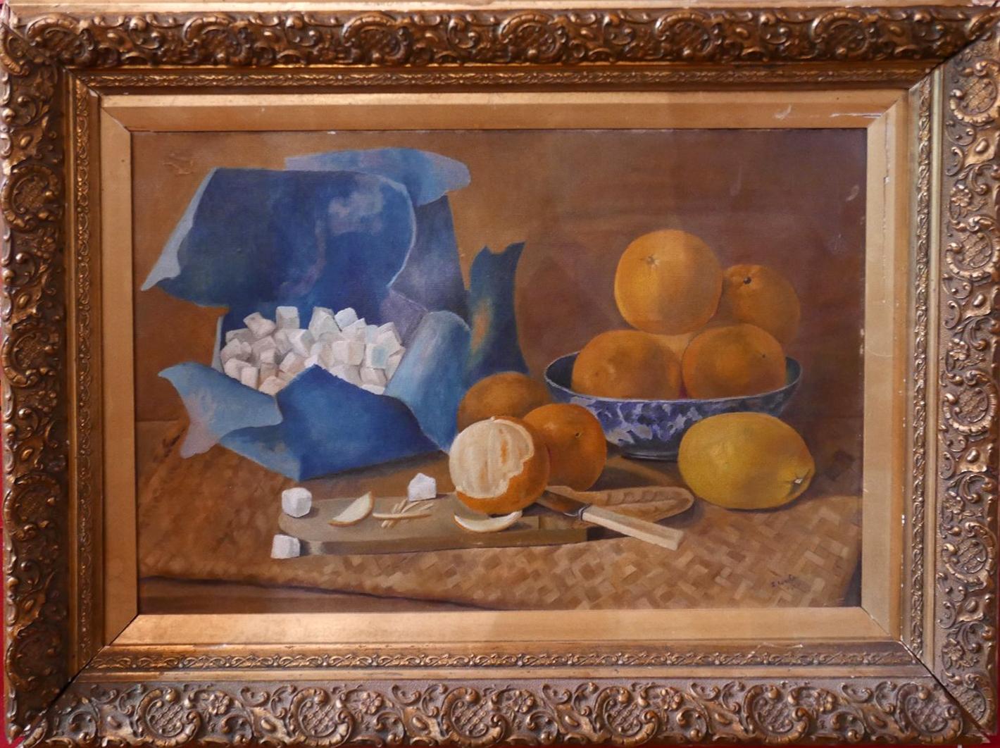 A 20th Century school oil on canvas of a still life with oranges, signed and dated 1900 lower right,