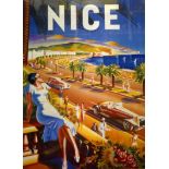 A printed advertising poster for Nice, France, 73 x 52cm