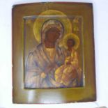 A Russian icon, Mother of God of Smolensk, tempera on wood panel, parcel gilded, 32 x 27cm