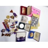 A collection of 20th century medals, old bank notes and coins to include 6 silver-gilt and