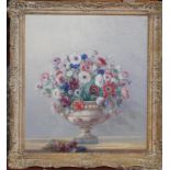 Augustus William Enness (1876-1948), still life of flowers in porcelain vase, oil on canvas, signed,