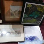 A 20th century watercolour signed Enid Grizzard, together with two other watercolours and an oil