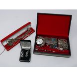 A large collection of sterling silver jewellery to include an 800 silver pocket watch, numerous