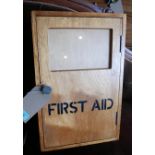 A vintage 1950's wall hanging First Aid cabinet, H.43cm W.28cm