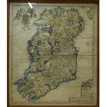 An 18th century map of Ireland, 60x52cm