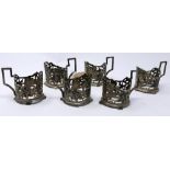 A set of six Iranian silver and niello cup holders