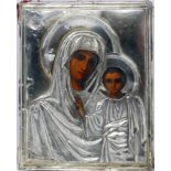 A Russian icon, Mother of God of Kazan, with silver oklad, bears hallmarks, 23 x 18cm