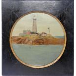 Early 20th century school, Study of a Lighthouse, oil on canvas laid down on board, in ebonised