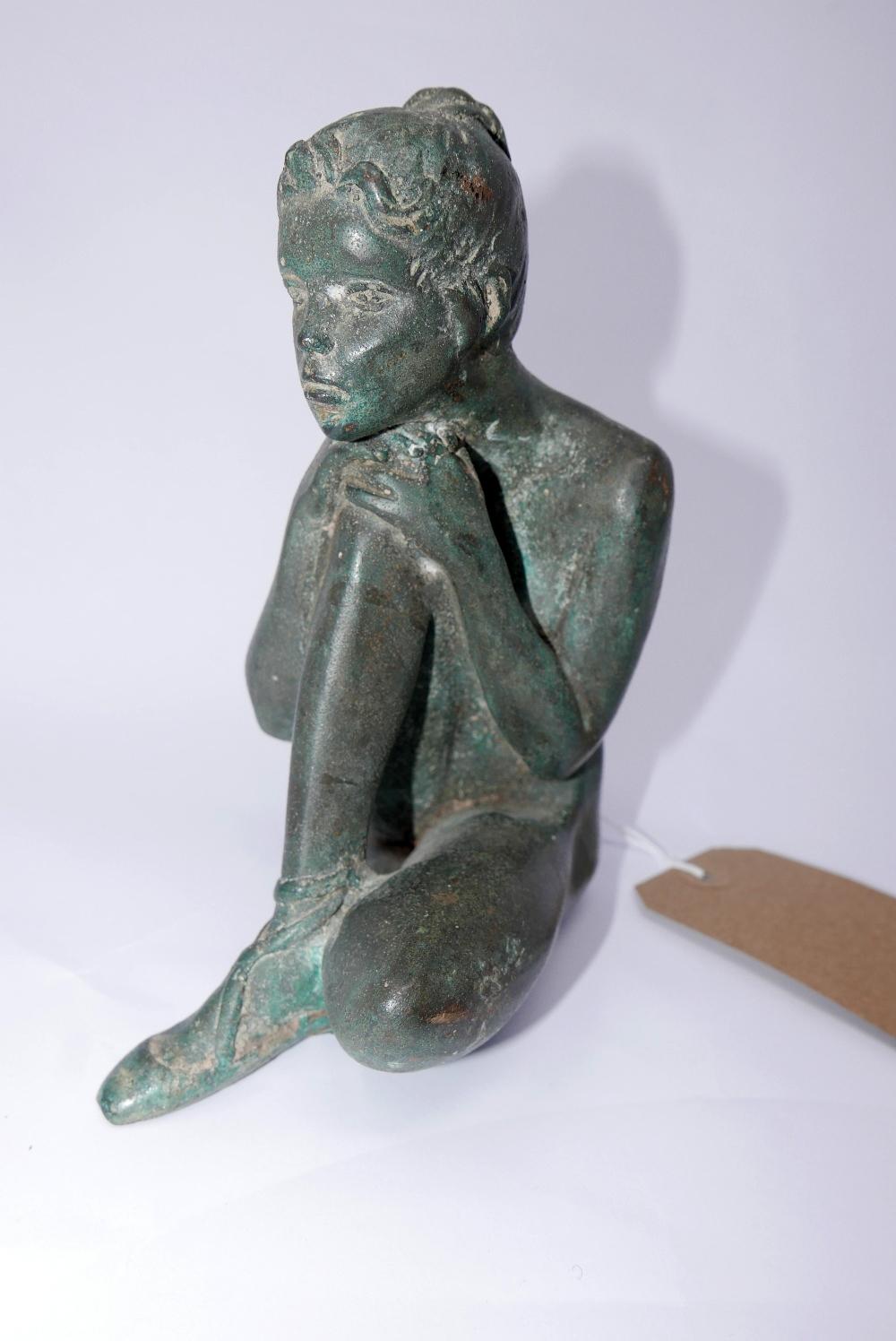 A cast bronze figure of a seated ballet dancer, H.19cm