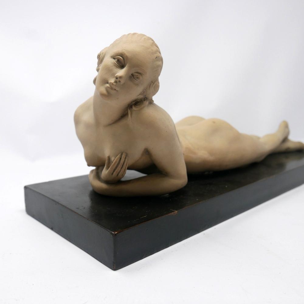 An Italian Art Deco plaster figure of a reclining nude, indistinctly signed and dated '13 to base, - Image 2 of 4