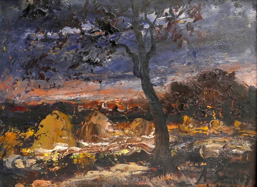 A. Steel (b.1915), Nocturnal Landscape, signed lower right, oil on panel, 28 x 38