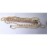 Four pearl necklaces, to include three freshwater pearl necklaces and a strand of graduated cultured