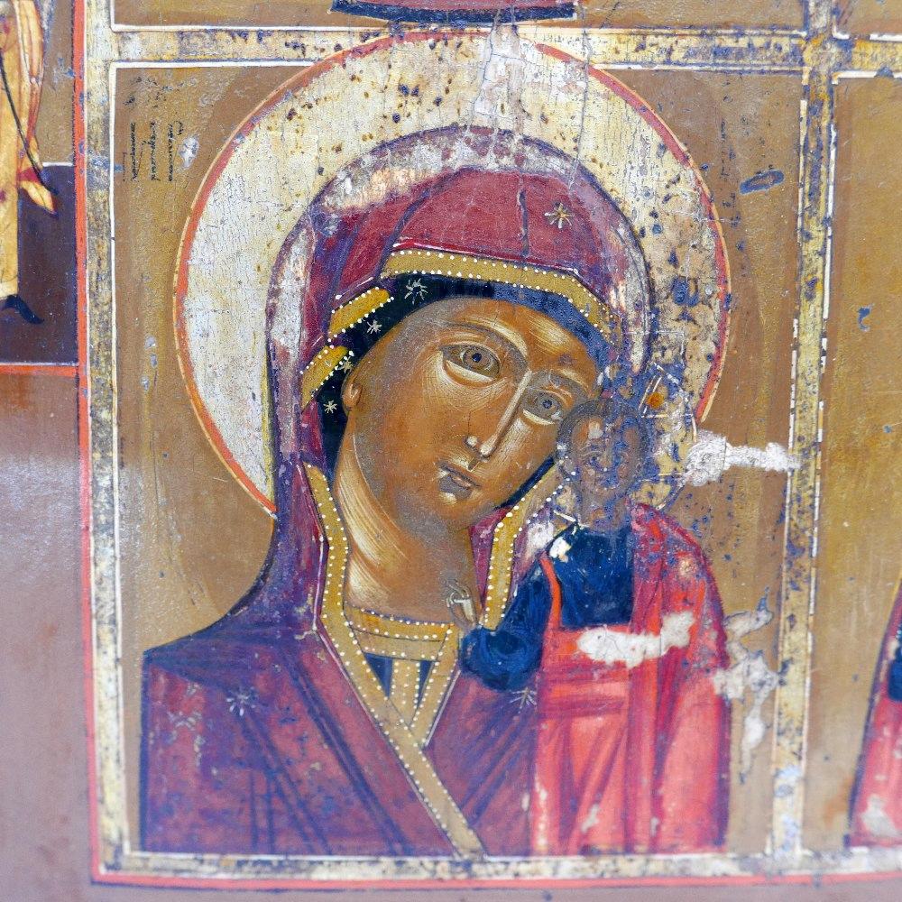 A Russian icon in four registers depicting the Mother of God of Kazan, the Dormition of the Mother - Image 2 of 2