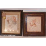 A framed and glazed print of a 17th century Florentine sanguine study of two children's faces, 27.