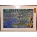Alwin Bauer, (contemporary) large framed acrylic painting entitled, 'Water Lilies', signed bottom
