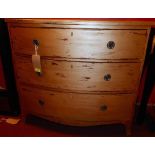 A 19th century bow fronted chest of three drawers, later gilt painted, on outswept legs, H.85 W.