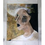 20th century school, Portrait of a Worldly Woman, acrylic and mixed media study on canvas, in modern