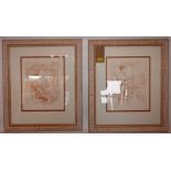 Toguers, (indistinct signature), A pair of gilt framed and glazed sanguine etchings of Classical-