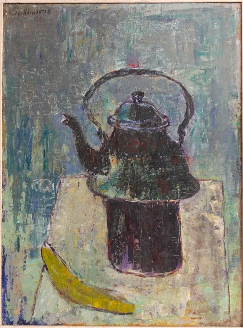 Jan van Linschooten (1909-1995), Study of a Kettle, oil on board, signed top left, 56 x 40cm