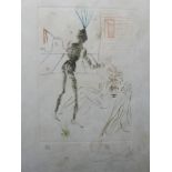 Salvador Dali (Spanish, 1904-1989), two figures in a Surrealist scene, drypoint etching, signed in