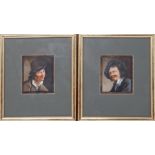 Two early 20th century interpretations of 17th century Dutch character portraits, gouache studies,