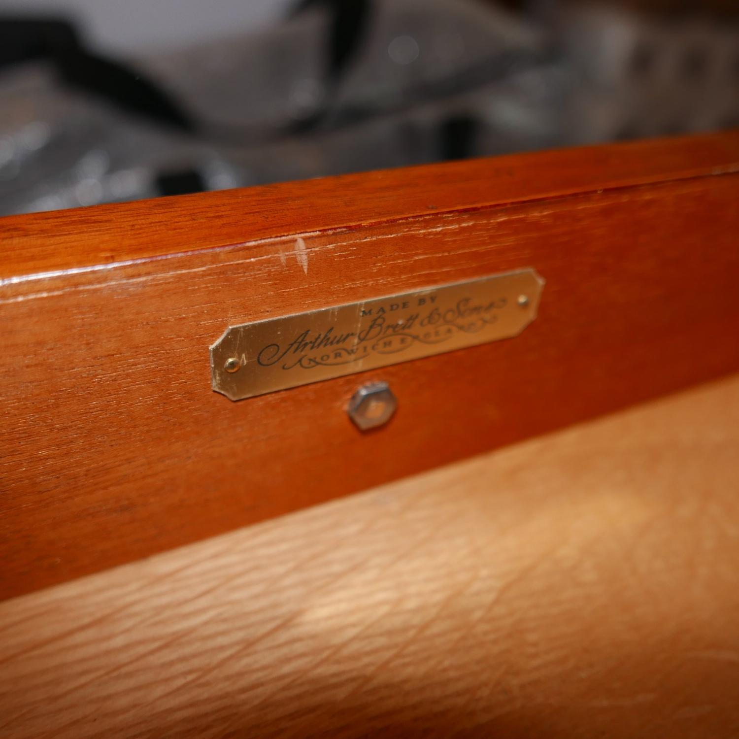 An Arthur Brett & sons walnut card table, brown leather top, two drawers one with brass makers - Image 3 of 5