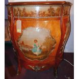 A Louis XV style walnut side cabinet, with single drawer over cupboard door, having pictorial