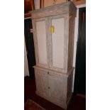 A 20th century French grey painted and distressed kitchen cabinet, with two mesh panelled doors over