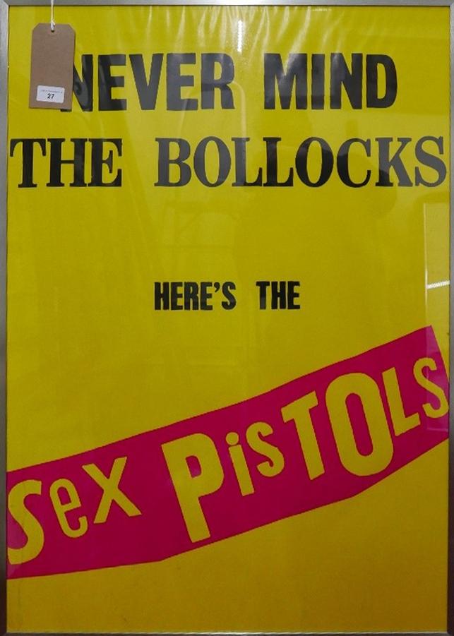 A framed and glazed Sex Pistols poster, 'Never Mind the Bollocks', circa 1990's, 88 x 62cm