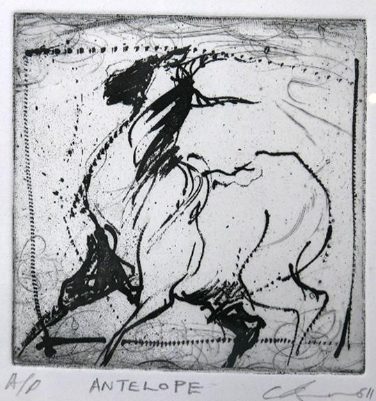 Three etchings and drypoints of animals, signed artists proofs of a mule, pig, and antelope - Image 3 of 4