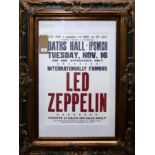 An ornately framed reproduction Led Zeppelin concert poster, 58 x 40cm, Frame: 105 x 75cm