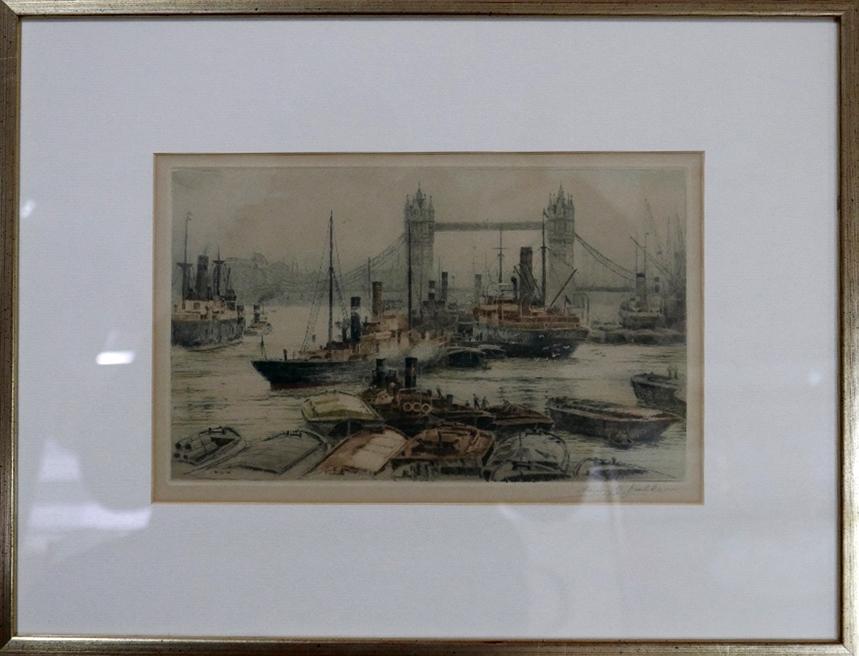 Henry G Walker, coloured etching of tower bridge, signed in pencil, 19 x 30cm - Image 2 of 3