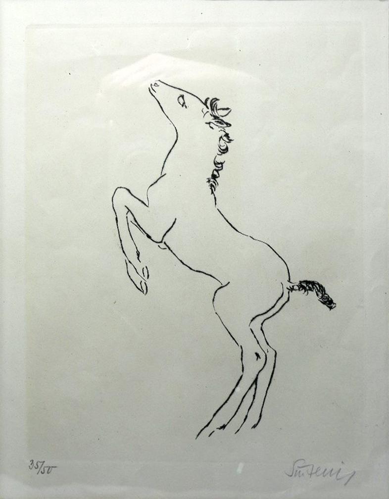 Renee Sintenis (1888-1965), German sculptor, dry point etching of a horse, 'Filly on Hind Legs',