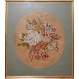 A 19th century needlework embroidery depicting a bunch of flowers, in glazed giltwood frame, 40 x