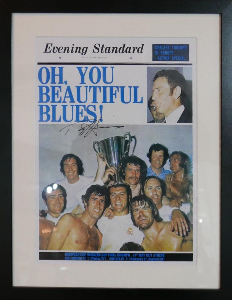 A printed picture celebrating Chelsea winning the European Cup-Winners Cup 1971, with players