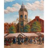 20th century Continental school, Market Square on a Busy Day, oil on canvas, signed H.J. Scherp