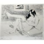 Yves Brayer (1907-1990), dry point etching of reclining nude, signed edition 24/25, 30 x 35cm