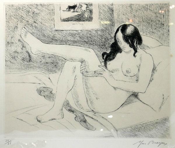 Yves Brayer (1907-1990), dry point etching of reclining nude, signed edition 24/25, 30 x 35cm - Image 2 of 3