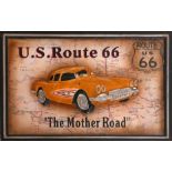 A pub sign, US Route 66 'The Mother Road', with 1953 Corvette to centre, 40 x 60cm
