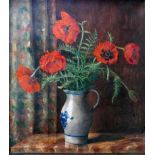 H. L. Scharp (Early 20th century Dutch school), 'Poppies in Blue Delft Jug', oil on canvas, signed