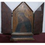 A large Italian icon of the Mother of God, in cast metal bound frame inscribed 'Ave Maria' to