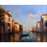20th century school, a gondolier in a Venetian canal scene, oil on canvas, bears monogram 'IZ' to