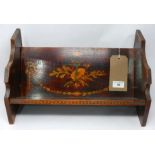 A late 19th century mahogany and marquetry inlaid book trough, H.22 W.41 D.24cm