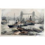 Henry G Walker, coloured etching of tower bridge, signed in pencil, 19 x 30cm