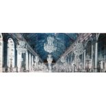 A large interior scene print of the Hall of Mirrors at the Palace of Versailles on perspex, H.60cm