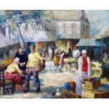 Early 20th century French School, an Impressionist study of a market scene, oil on board,