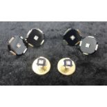 An Art Deco yellow gold and platinum onyx and diamond dress-set, to include a matching pair of