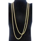 Two long 9ct yellow gold rope-twist chain necklaces. Total weight: 30.4g